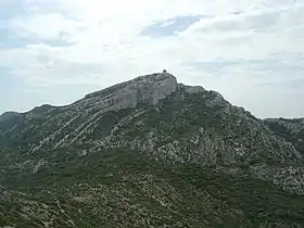 Le sommet des Opies vu de l'est. Le sentier d'accès est visible en bas et à droite.