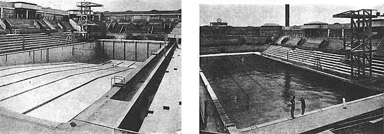 deux photographies noir et blanc d'une piscine