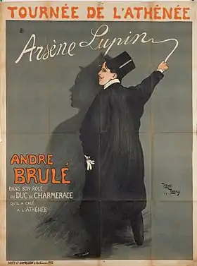Affiche d'Henri-Edmond Rudaux pour la pièce interprétée par André Brulé au théâtre de l'Athénée, 1909.