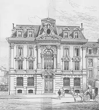 Gravure de l’hôtel de la Caisse d’épargne par Henri Toussaint, en 1889.