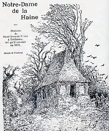 L'oratoire de Saint-Yves-de-Vérité à Trédarzec en 1879 (dessin de Louis-Marie Faudacq publié en 1909 dans "Le Fureteur breton").