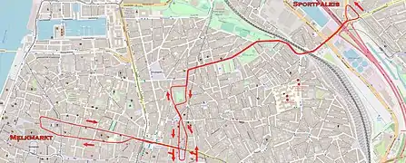 La ligne, entre Sportpaleis (au nord) et Melkmarkt (à l'ouest), du 3 juin 2017 au 31 août 2018.