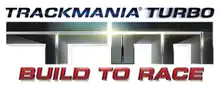 TrackMania Turbo est écrit en lettres noires, ainsi que les lettres T et M en dessous. En dessous figure Build to Race en lettres rouges.