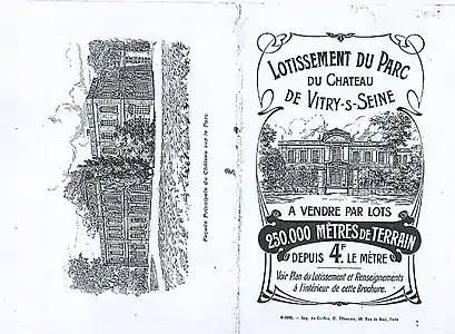 Tract de vente des lots du parc du château de Vitry.