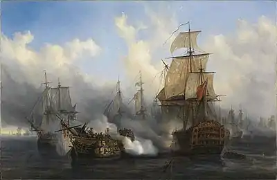 Le Bucentaure contre le HMS Temeraire à Trafalgar.