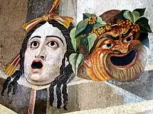 Mosaïque romaine découverte sur l'Aventin et représentant des masques de théâtre.