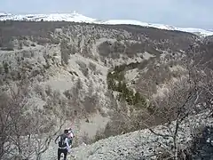 Sur le trail du Ventoux 2014, le franchissement d’une combe après avoir descendu la plaine des Ermitants.