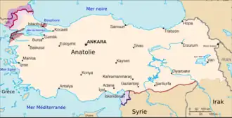 Carte centrée sur la Turquie