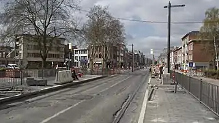 Travaux préparatoires à l'installation du tramway.