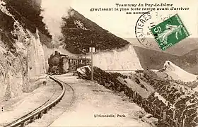 Voie métrique à rail central système Hanscotte équipant le chemin de fer du Puy de Dôme en 1907