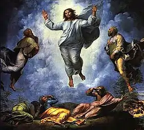 La partie supérieure de la Transfiguration - Raphaël : Élie, Jésus et Moïse