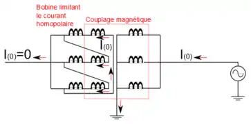 Des bobines non couplées magnétiquement aux autres enroulements peuvent être installées dans le triangle afin de limiter le courant homopolaire la traversant