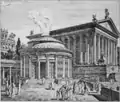 Reconstitution du temple, avec le temple de Castor et Pollux en arrière-plan.