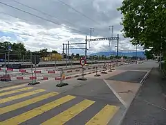 Travaux le long du nouveau quai en direction de Genève.