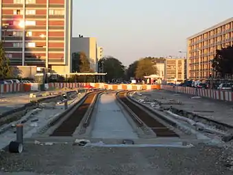 Les travaux du tramway, en octobre 2011.