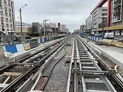Travaux de construction du tram T9 à Ivry-sur-Seine.