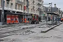 Dépose des installations de l'ancien TVR à la station Saint-Pierre en janvier 2018