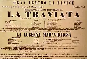 Affiche pour la première de La traviata à la Fenice
