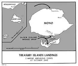 Carte des débarquements alliés sur Mono et Stirling (en)