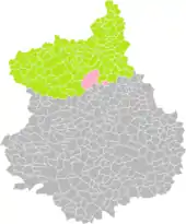 Position de Tremblay-les-Villages (en rouge) dans l'arrondissement de Dreux (en vert) au sein du département d'Eure-et-Loir (grisé).