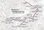 Plan du réseau des tunnels pour les tramways de Boston.