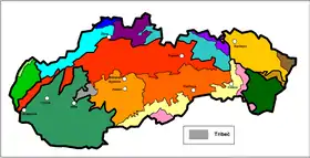 Carte de localisation des monts Tribeč en Slovaquie.