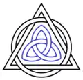 Triquetra bleue faisant partie d'un symbole décoratif entrelacé du christianisme trinitarien.