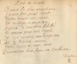 Manuscrit à l'encre sépia signé Tristan.