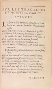 Page imprimée d'un poème signé Tristan.