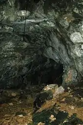 Entrée sombre d'une grotte.