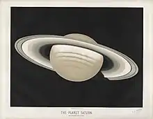 Dessin de Saturne, les divisions dans les anneaux et les bandes dans l'atmosphère sont dessinées.