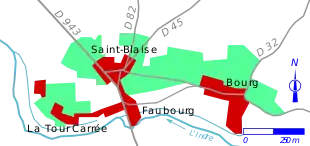 Carte en couleurs représentant l'évolution de l'urbanisation d'un territoire à deux époques.