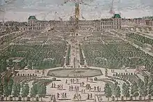 Le jardin au XVIIe siècle, met en scène le palais des Tuileries avant tout.