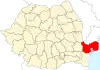 Map of Romania highlighting Tulcea County