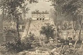 Frederick Catherwood (britannique au Mexique), Main temple at Tulum, dans l'ouvrage Views of Ancient Monuments (1844).