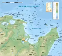 Carte du nord-est de la Tunisie avec le cap Bon