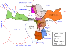 Carte des arrondissements de Tunis.