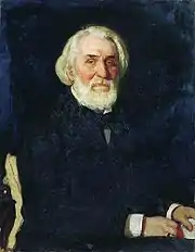 Portrait peint en buste et de trois-quart face, sur fond noir, d'un homme âgé vêtu de sombre, chevelure et barbe blanches