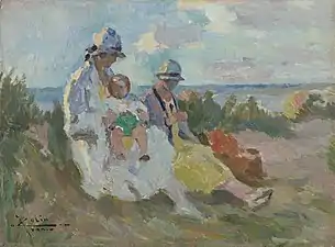 Deux Dames avec un bébé dans les dunes, ca 1911