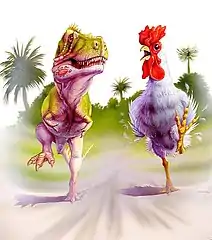 Le tyrannosaure et le poulet par Luis Rey.