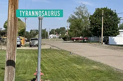 Tyrannosaurus street sign