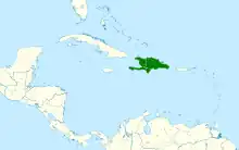 Carte des Caraïbes avec la République dominicaine et Haïti coloriés en vert