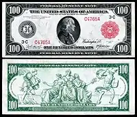 Avers et revers d'un billet de 100 dollars américains, type 1914, sceau rouge