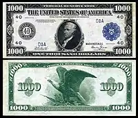 Avers et revers d'un billet de 1000 dollars américains, type 1918