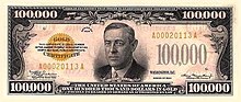 Avers d'un billet de 100000 dollars américains, type 1934