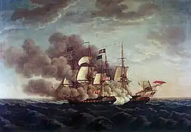 Guerrière (1800), servant dans la Royal Navy comme HMS Guerriere, combattant l'USS Constitution.