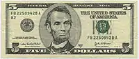 Avers d'un billet de 5 dollars américain imprimé en 2003