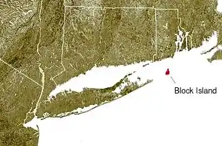 Localisation du parc éolien de Block Island sur la côte nord-est des États-Unis.