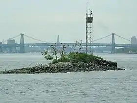 Vue sur U Thant Island, avec le pont de Williamsburg en arrière-plan.