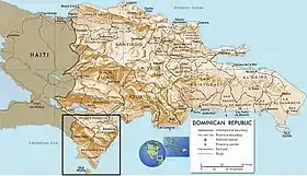 Carte de la République dominicaine avec la chaîne de Baoruco en encadré.